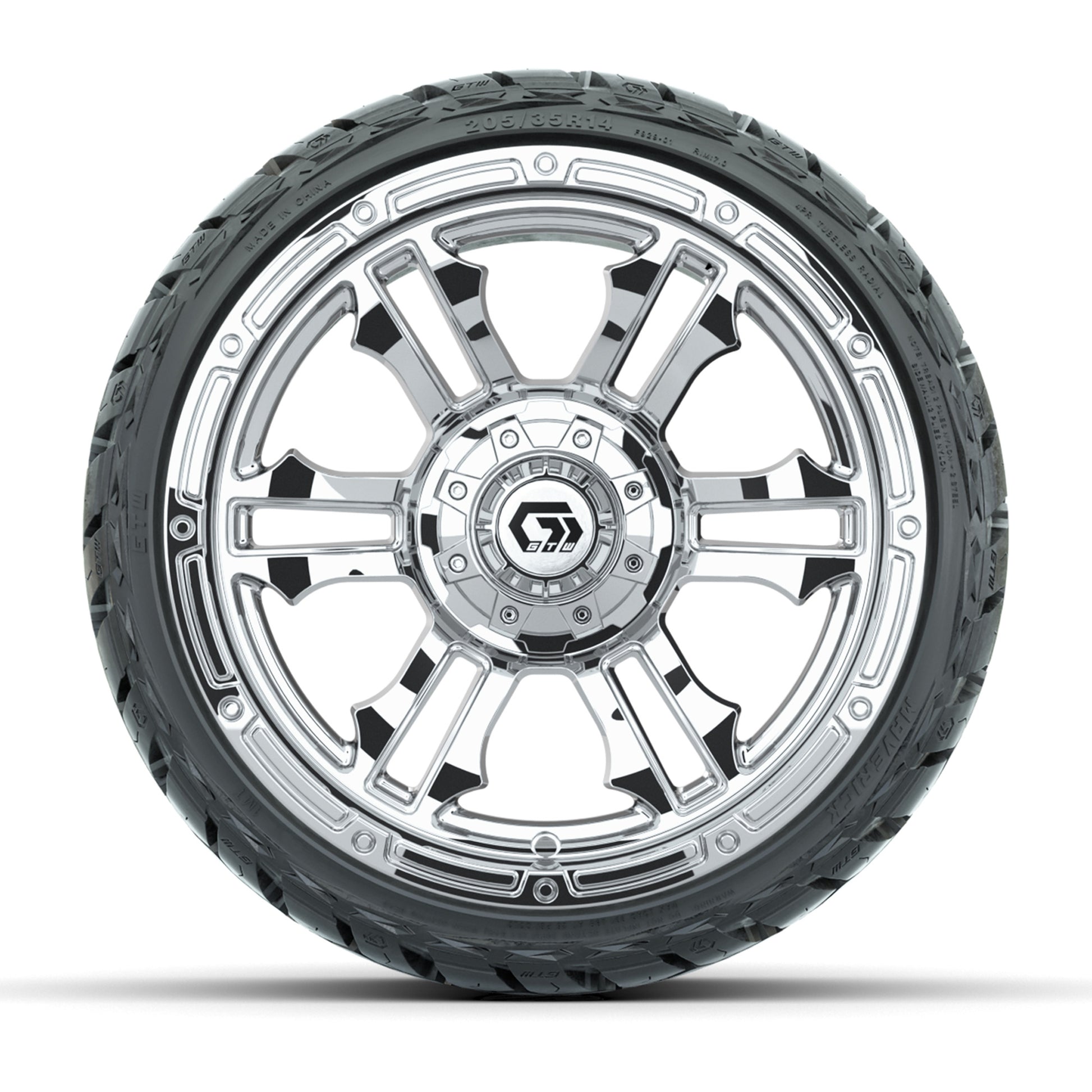 GTW Shogun Chrome 14 in Wheels with 205/35-R14 Maverick Low-Profile All-Terrain Tires – Full Set