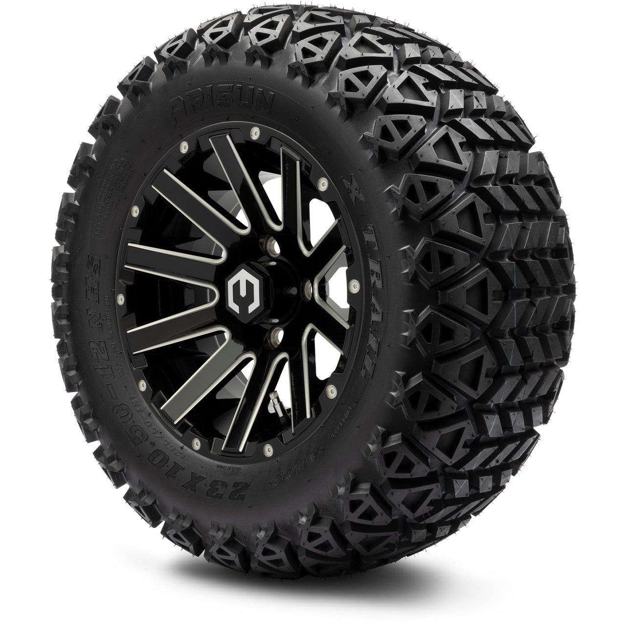 MODZ® 12" Mauler Glossy Black with Ball Mill Wheels & Off-Road Tires Combo