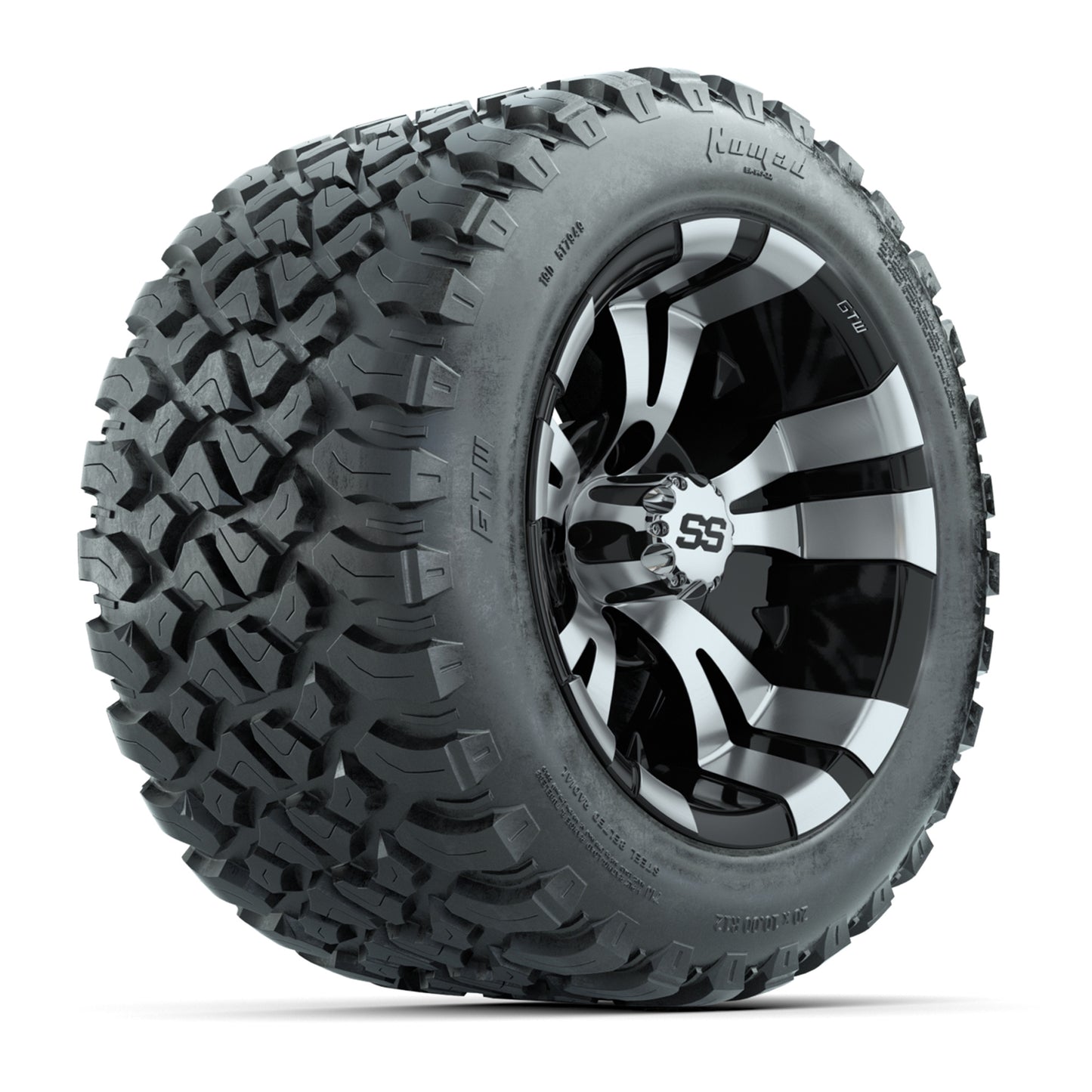GTW® Vampire Black/Machined 12 in Wheels with 20X10-12 Nomad Steel Belt Radial All-Terrain Tires – Full Set