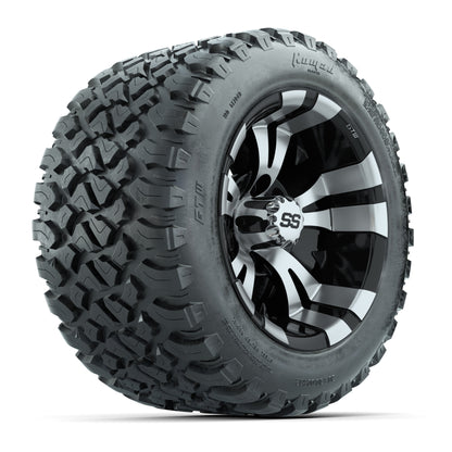 GTW® Vampire Black/Machined 12 in Wheels with 20X10-12 Nomad Steel Belt Radial All-Terrain Tires – Full Set