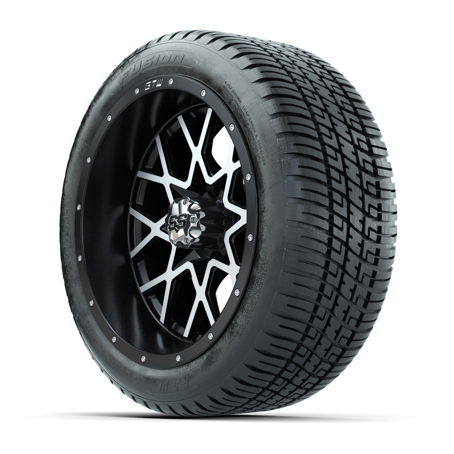 GTW® Vortex 2 Matte Black/Machined 14 in Wheels with 205/30-R14 Fusion Street Tires – Full Set