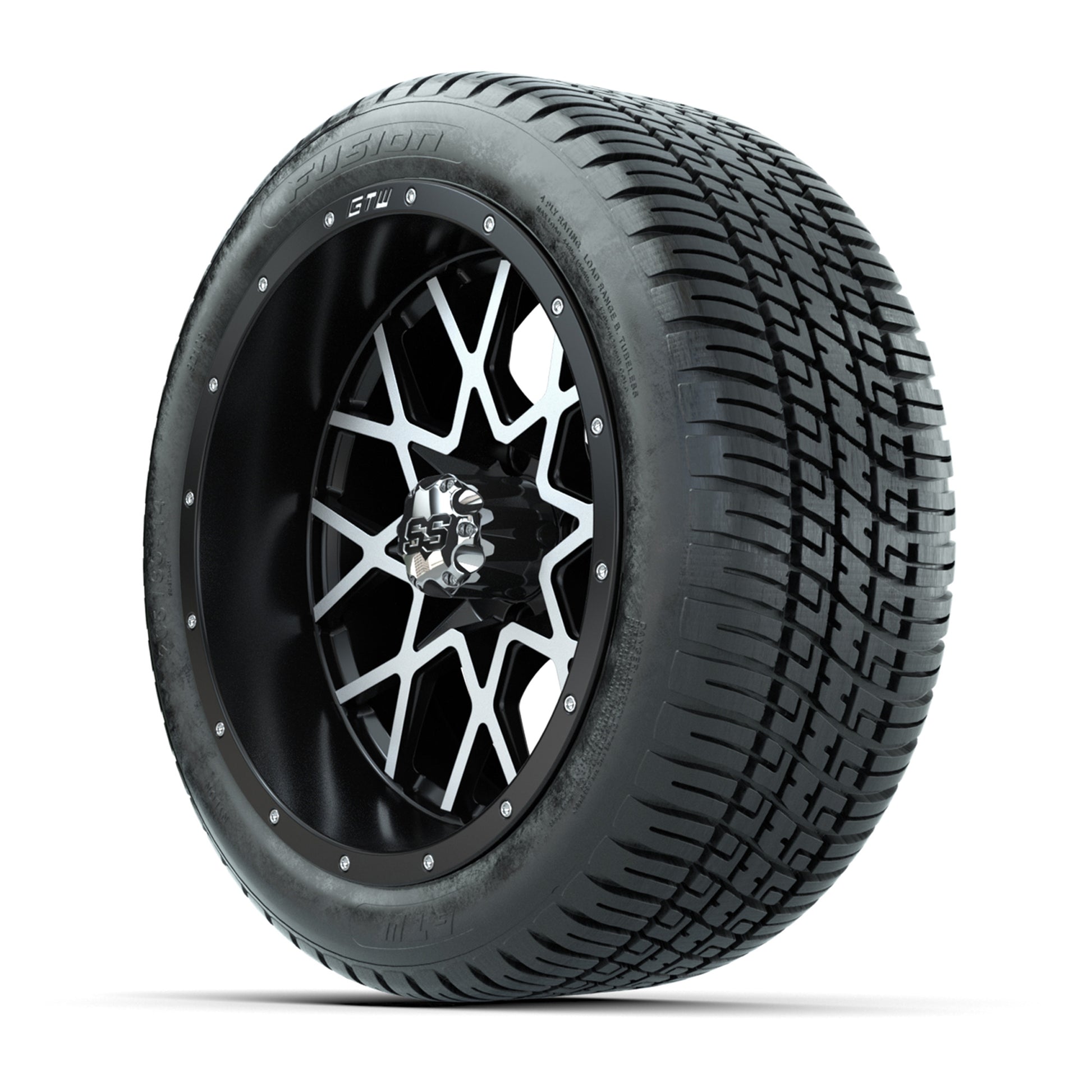 GTW® Vortex 2 Matte Black/Machined 14 in Wheels with 205/30-R14 Fusion Street Tires – Full Set