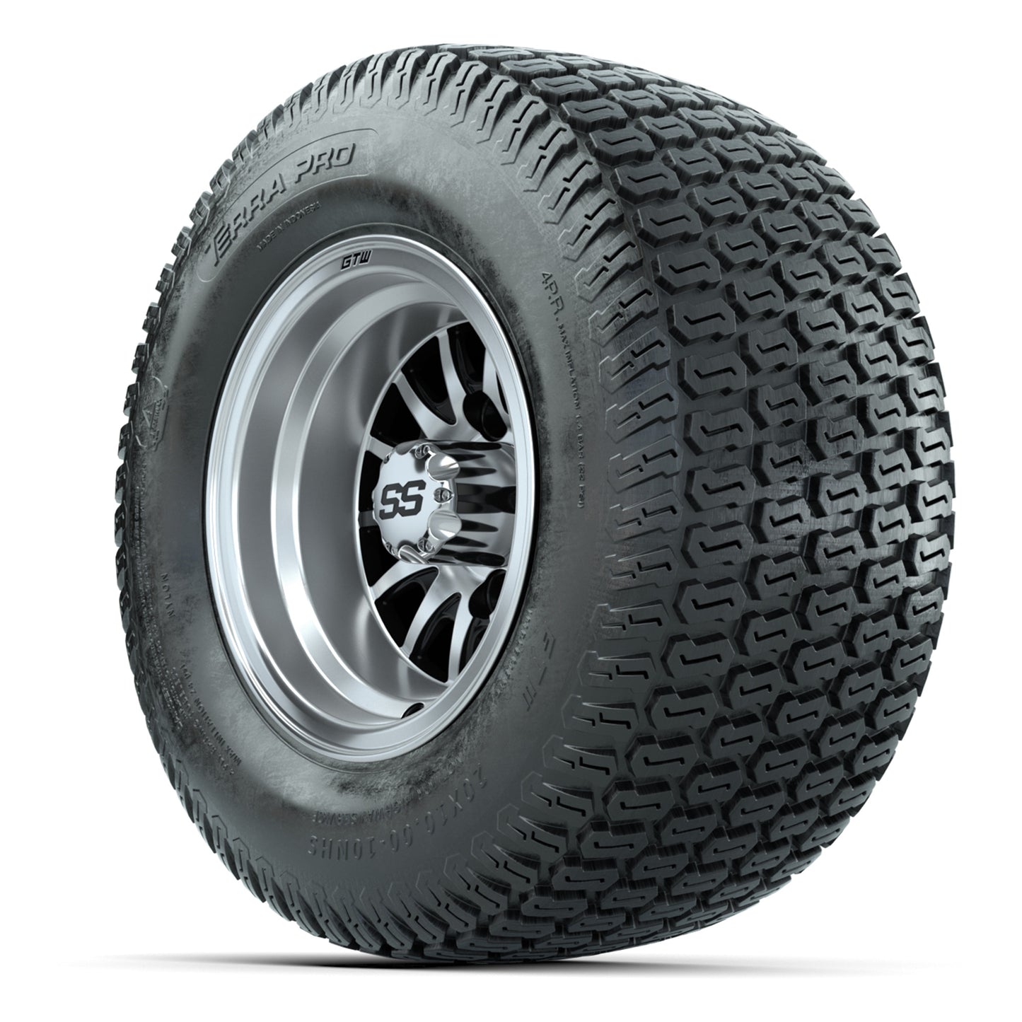 GTW Medusa Black/Machined 10 in Wheels with 20x10-10 S-Pattern Terra Pro Street Tires – Full Set