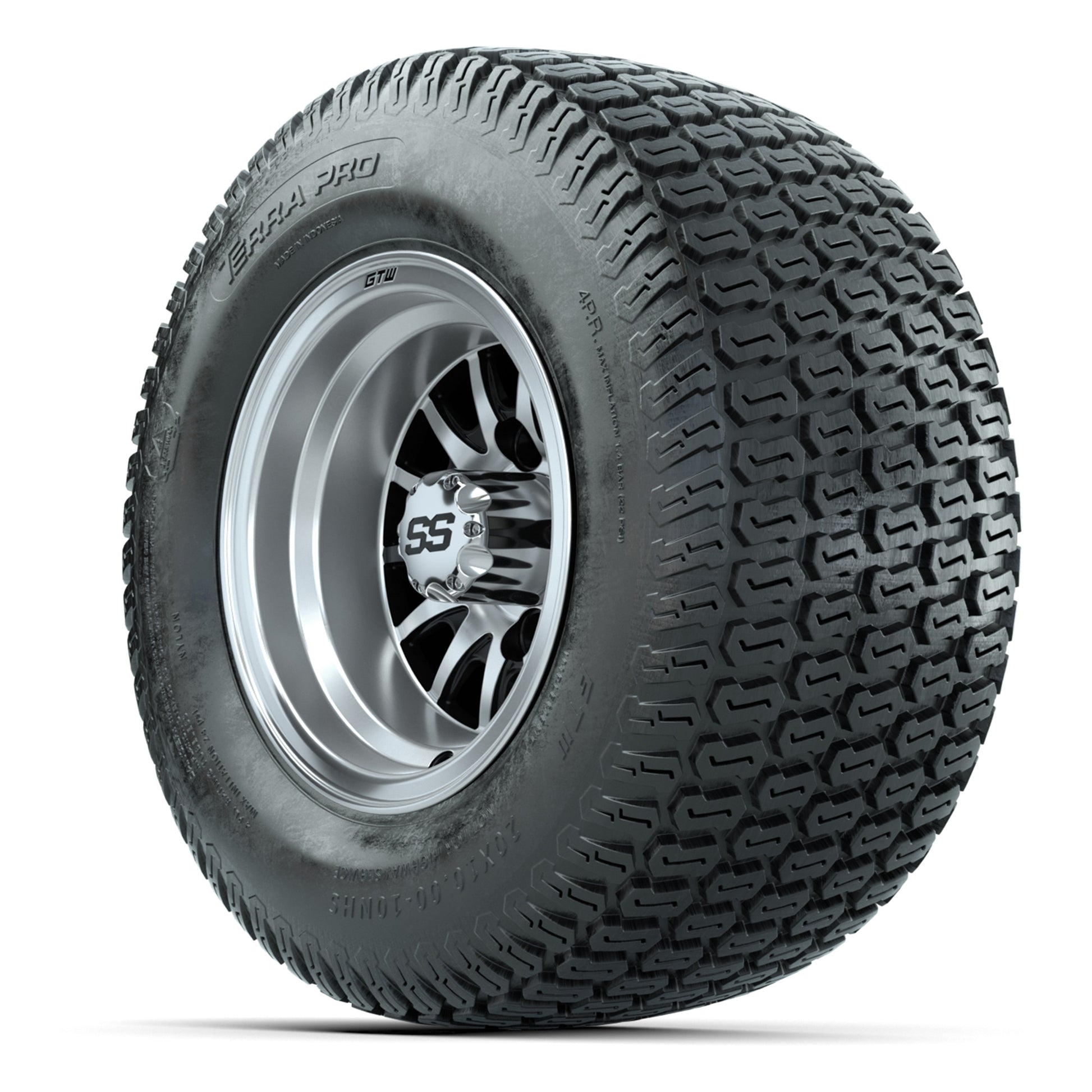 GTW Medusa Black/Machined 10 in Wheels with 20x10-10 S-Pattern Terra Pro Street Tires – Full Set