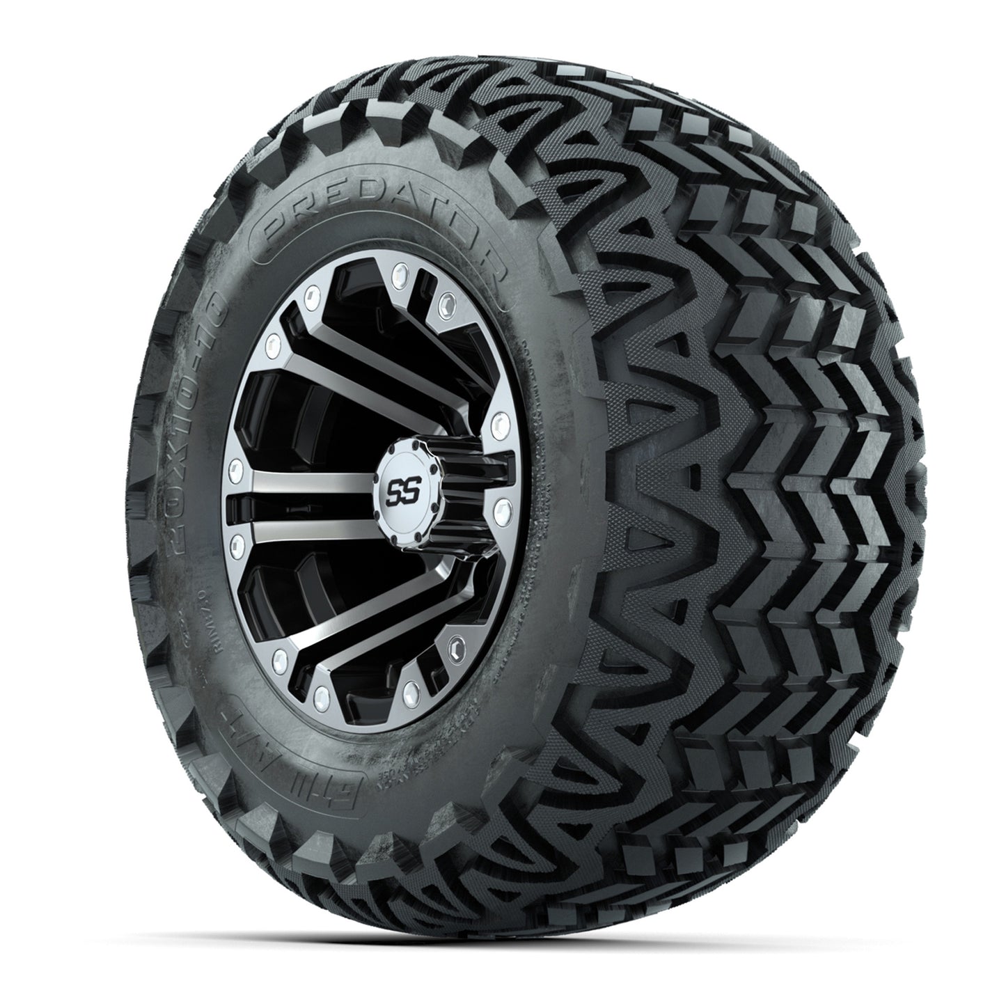 GTW Specter Black and Machined Wheels with 20in Predator A-T Tires - 10 Inch