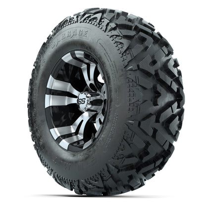 GTW® Vampire Black/Machined 12 in Wheels with 25X10-12 Barrage Mud Tires – Full Set
