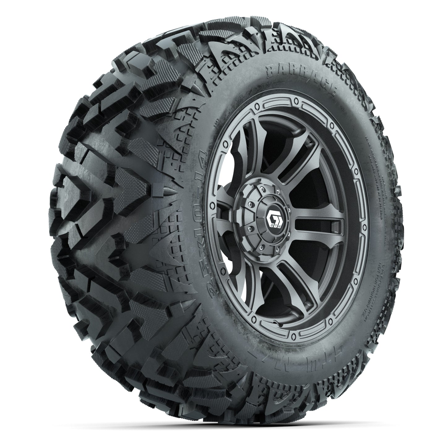 GTW Shogun Gunmetal 14 in Wheels with 25x10-14 Barrage Mud Tires – Full Set