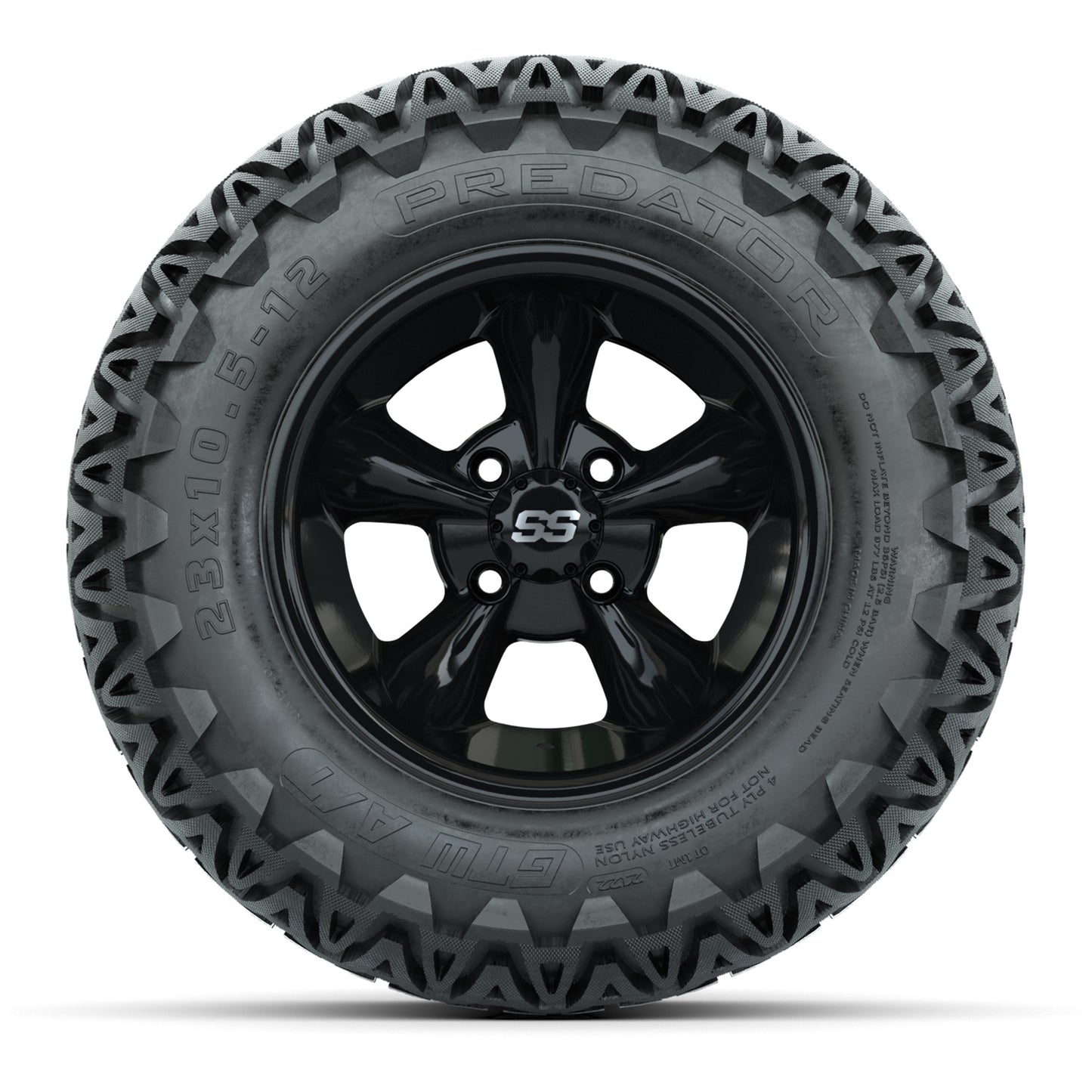 GTW® Godfather Black 12 in Wheels with 23X10.5-12 Predator All-Terrain Tires – Full Set