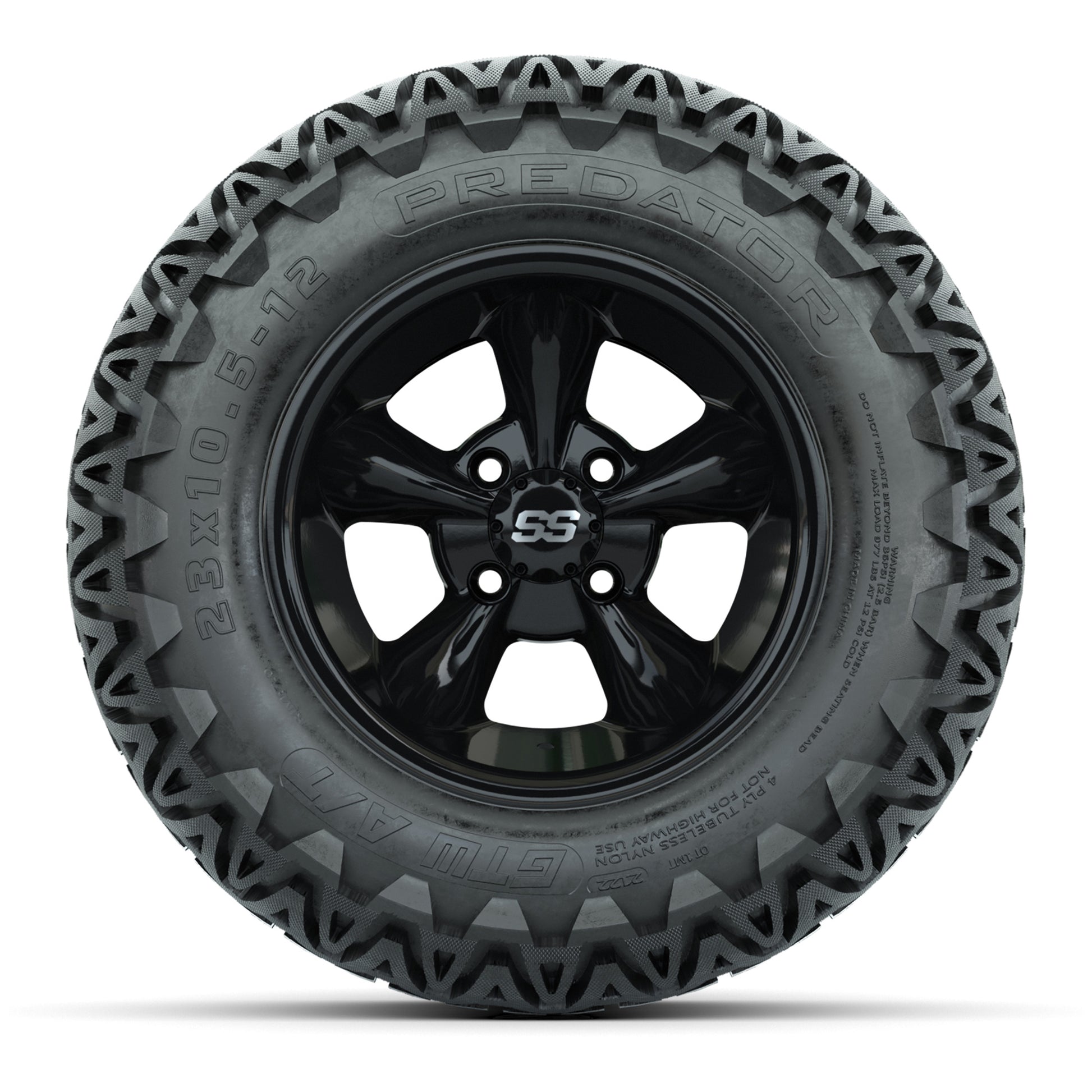 GTW® Godfather Black 12 in Wheels with 23X10.5-12 Predator All-Terrain Tires – Full Set