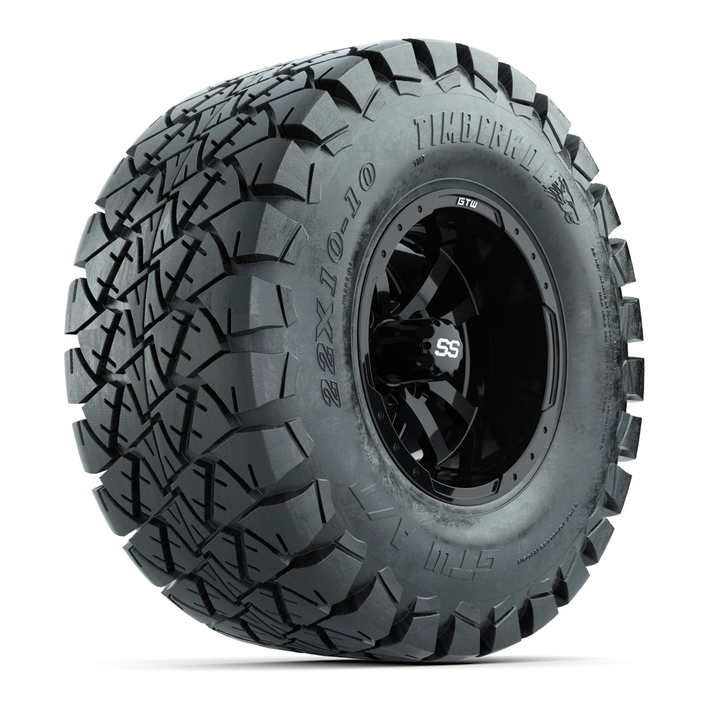 GTW Storm Trooper Black Wheels with 22in Timberwolf Mud Tires - 10 Inch