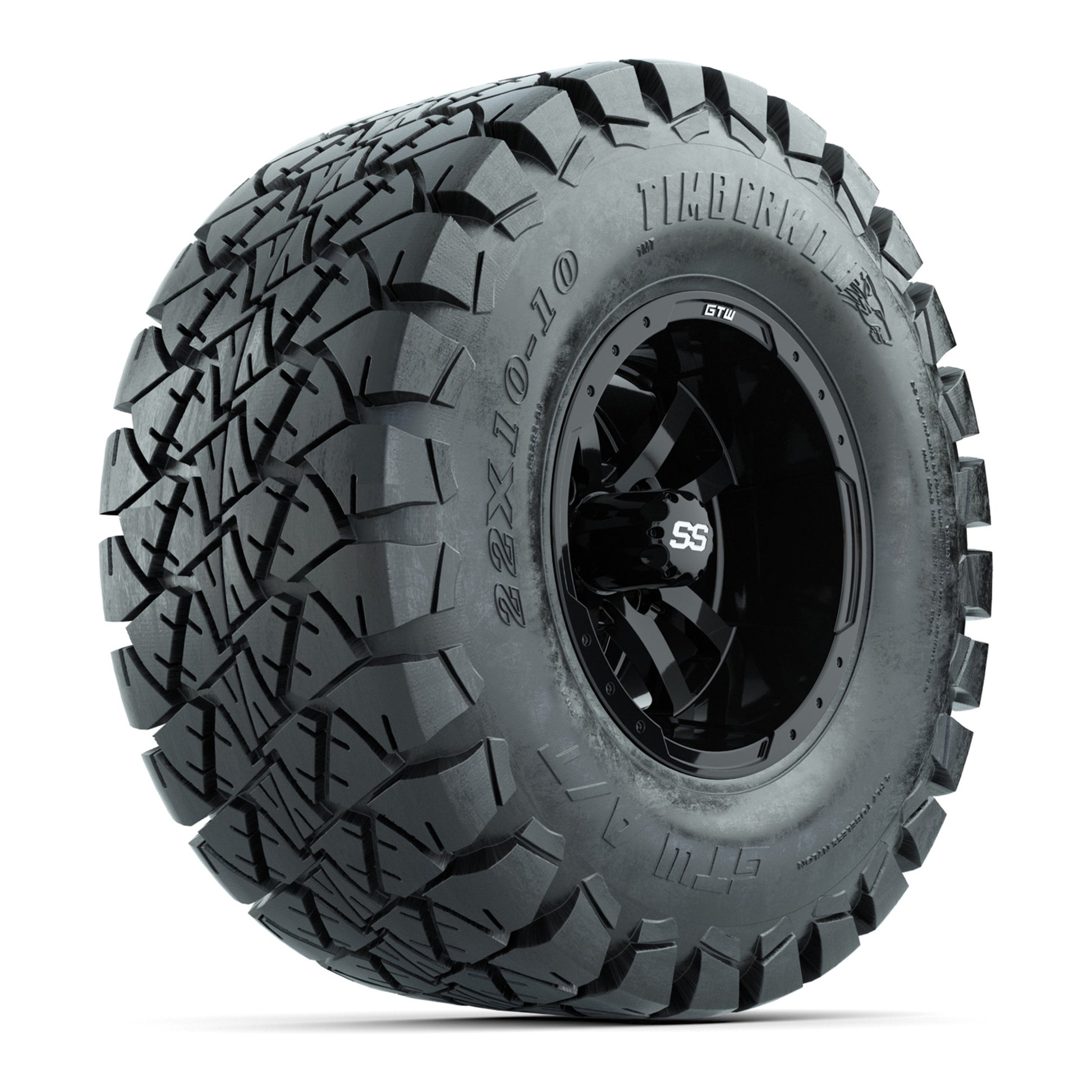 GTW Storm Trooper Black Wheels with 22in Timberwolf Mud Tires - 10 Inch