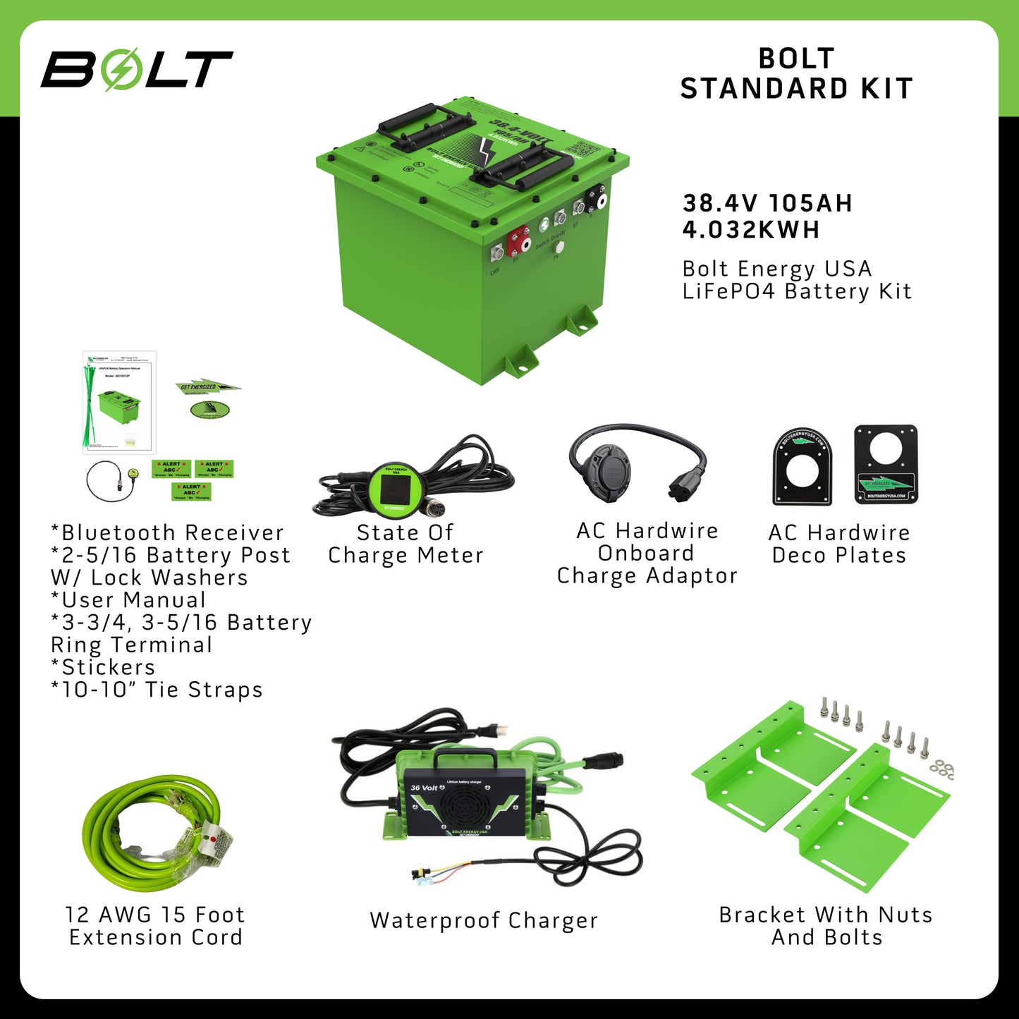 Bolt Energy Club Car DS 38V105AH Heated Standard Battery Kit