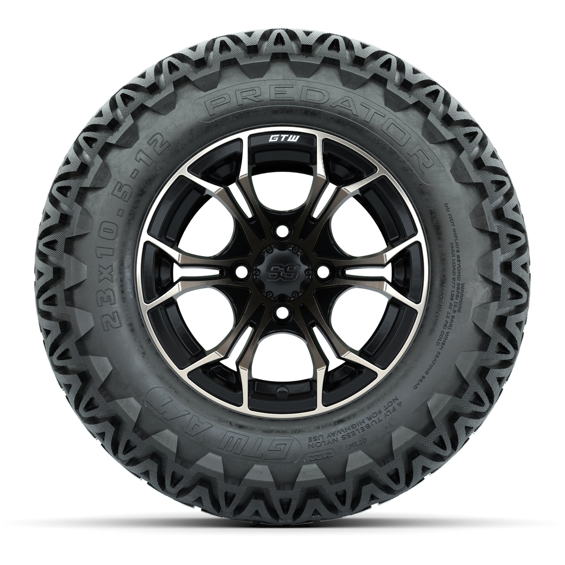 GTW® Spyder Matte Black/Bronze 12 in Wheels with 23X10.5-12 Predator All-Terrain Tires – Full Set