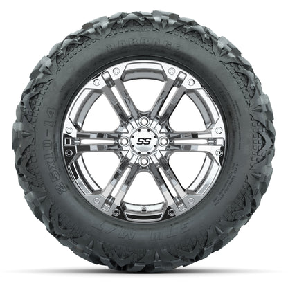 GTW Specter Chrome 14 in Wheels with 25x10-14 Barrage Mud Tires – Full Set
