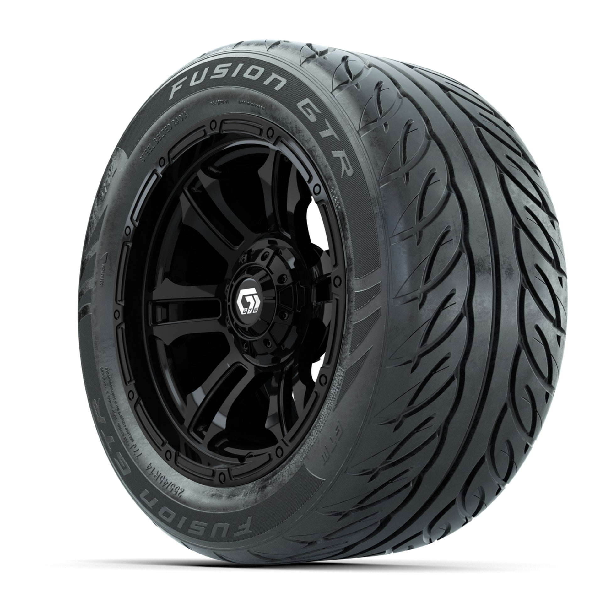 GTW® Shogun Gloss Black 14 in Wheels with 255/45-R14 Fusion GTR Steel Belt Radial Street Tires – Full Set
