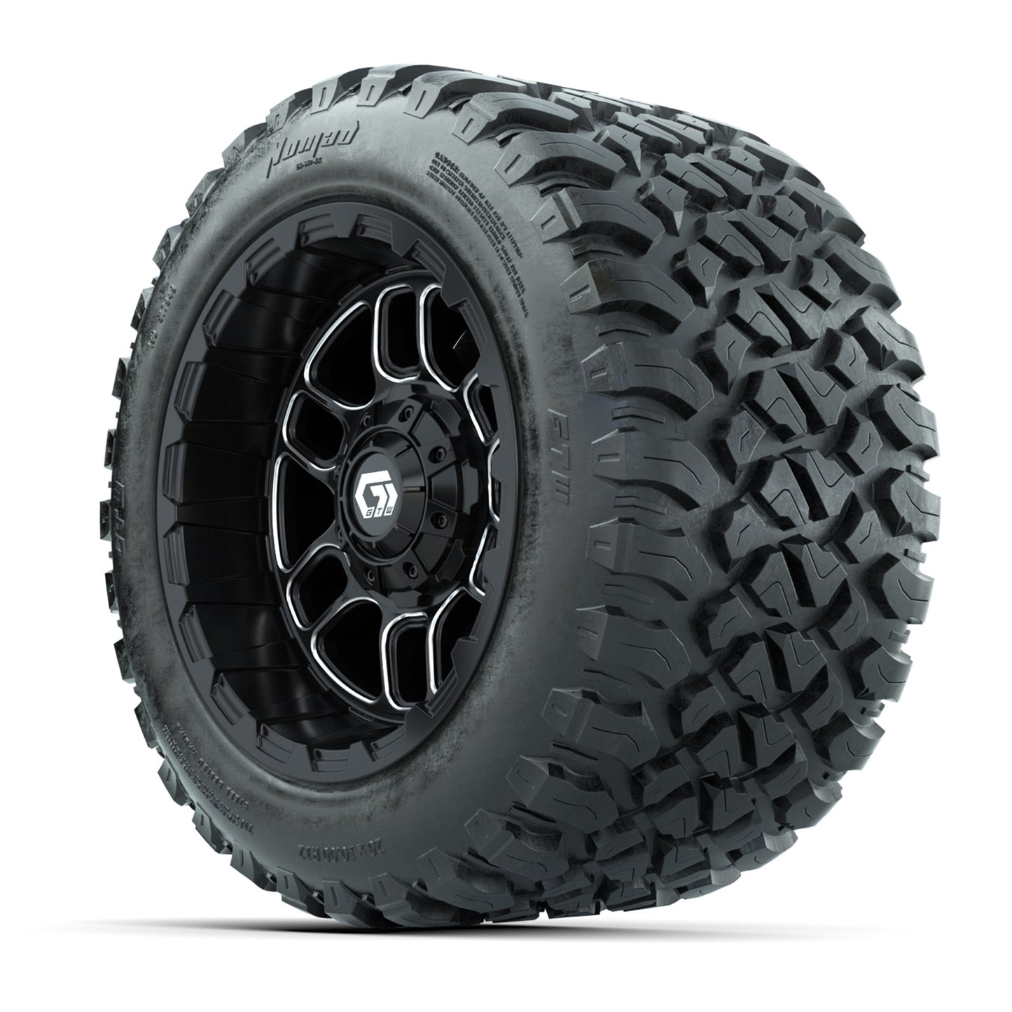 GTW® Titan Black/Machined 12 in Wheels with 20X10-12 Nomad Steel Belt Radial All-Terrain Tires – Full Set