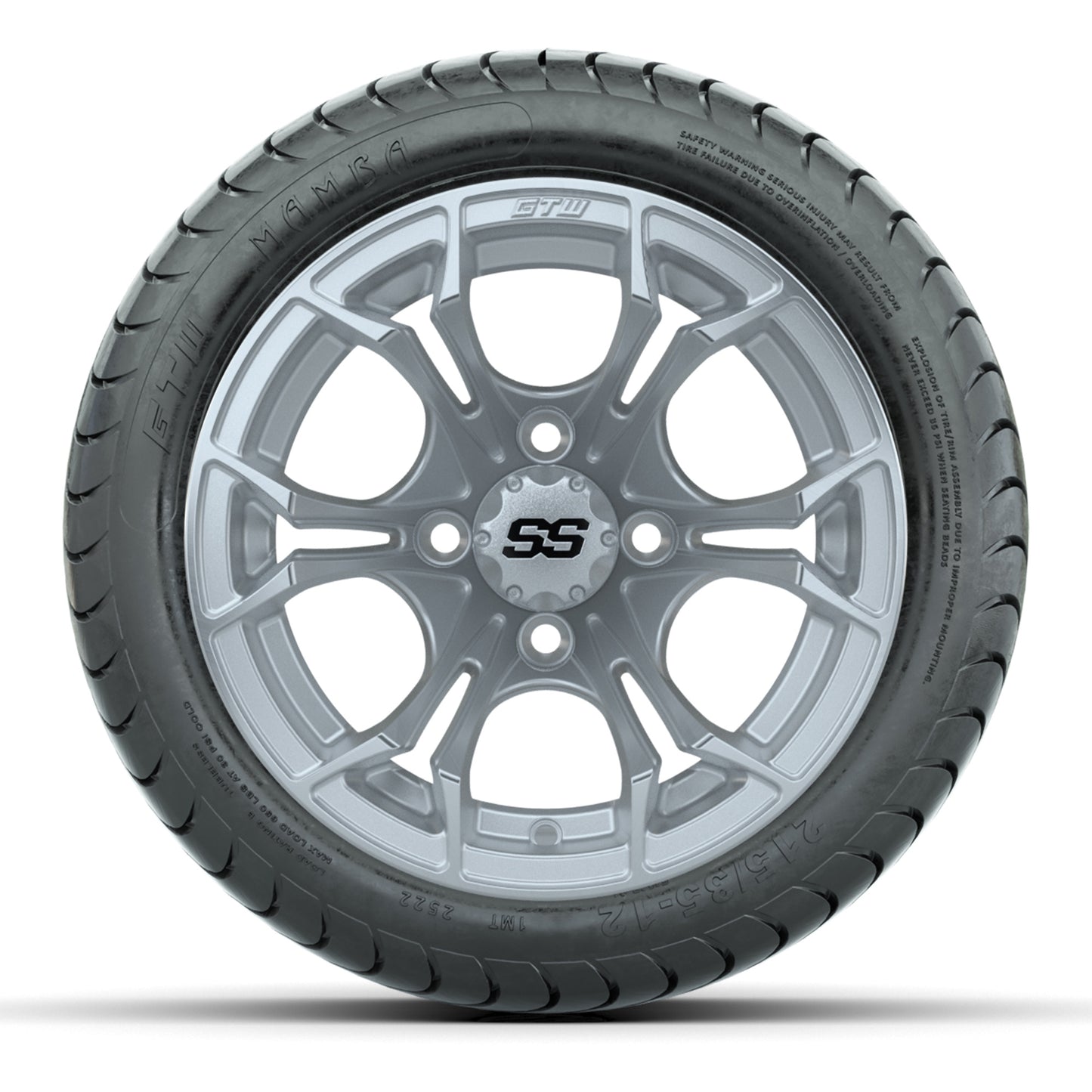 GTW® Spyder Silver Brush 12 in Wheels with 215/35-12 Mamba Street Tires – Full Set