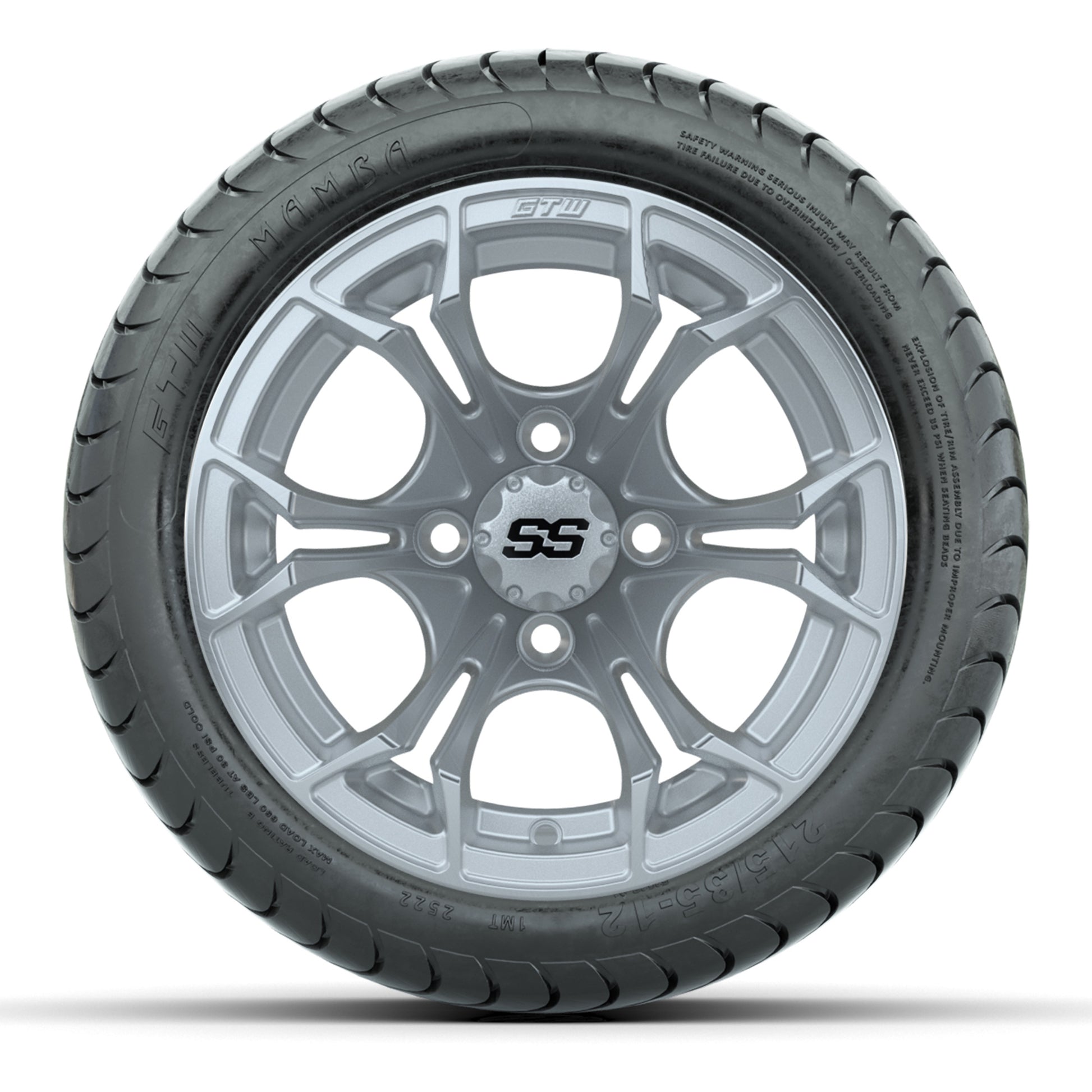 GTW® Spyder Silver Brush 12 in Wheels with 215/35-12 Mamba Street Tires – Full Set