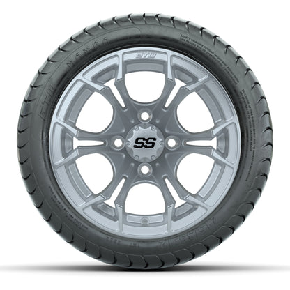 GTW® Spyder Silver Brush 12 in Wheels with 215/35-12 Mamba Street Tires – Full Set