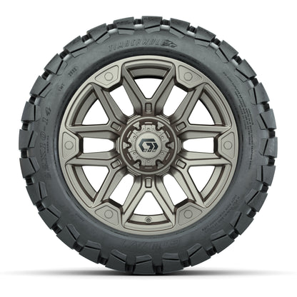 GTW® Graffiti Satin Bronze 14 in Wheels with 22x10-14 Timberwolf All-Terrain Tires – Full Set