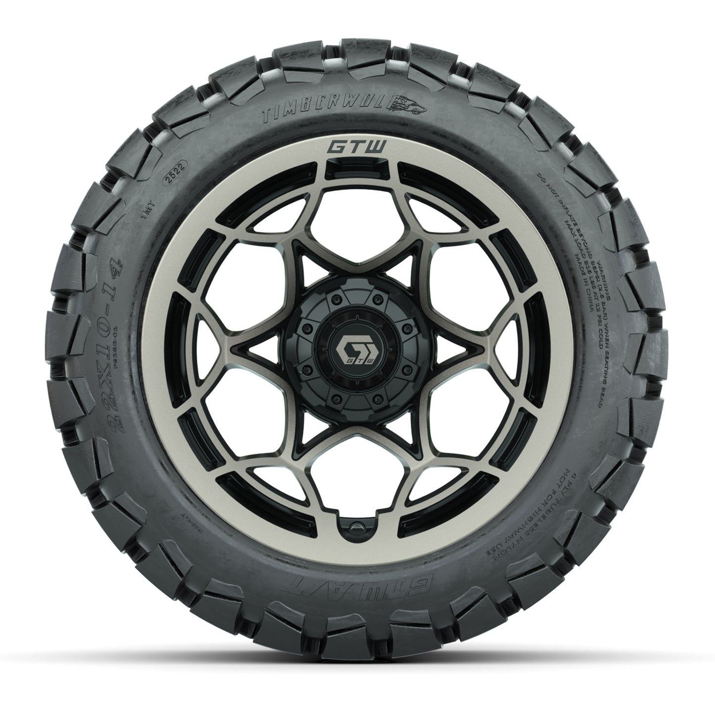 GTW® Nexus Gloss Black/Bronze 14 in Wheels with 22x10-14 Timberwolf All-Terrain Tires – Full Set