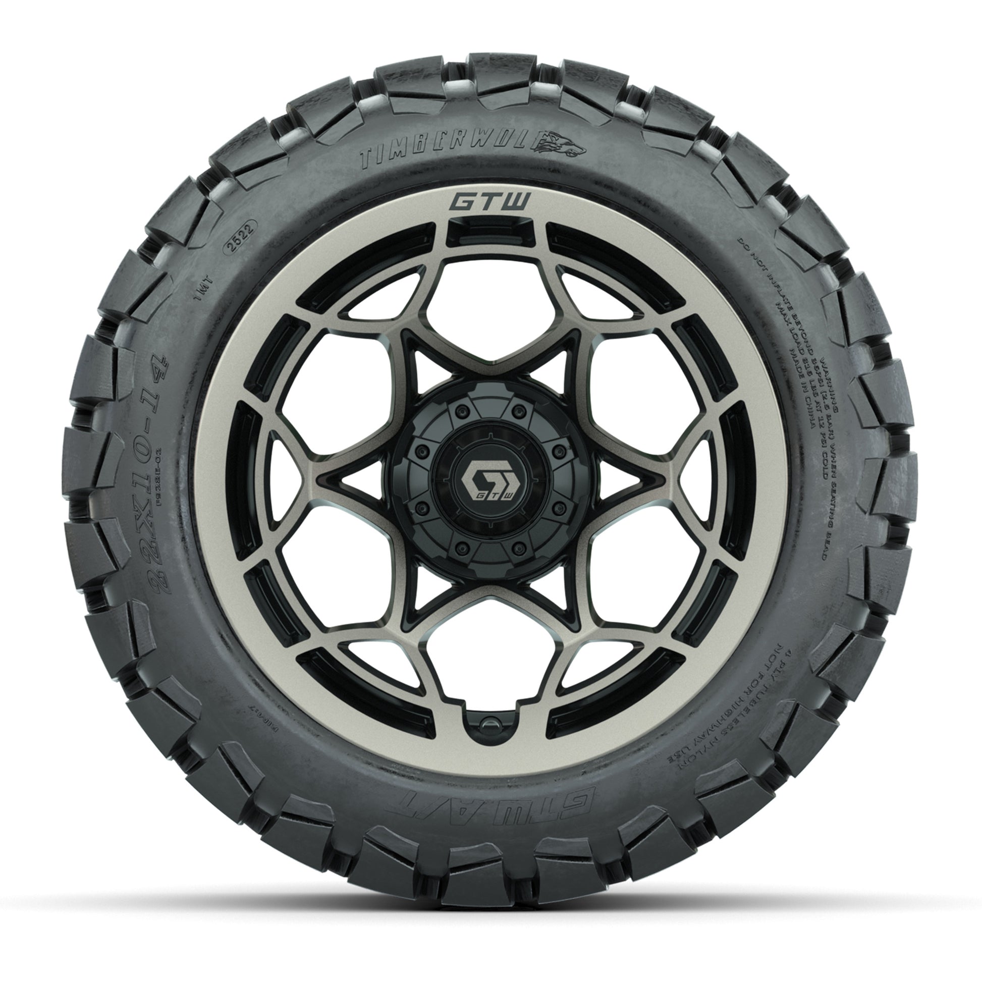 GTW® Nexus Gloss Black/Bronze 14 in Wheels with 22x10-14 Timberwolf All-Terrain Tires – Full Set