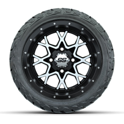 GTW Vortex Matte Black/Machined 12 in Wheels with 215/40-R12 Maverick Low-Profile All-Terrain Tires – Full Set