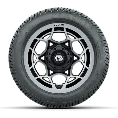 GTW® Nexus Black/Silver 12 in Wheels with 215/40-12 Excel Classic Street Tires – Full Set