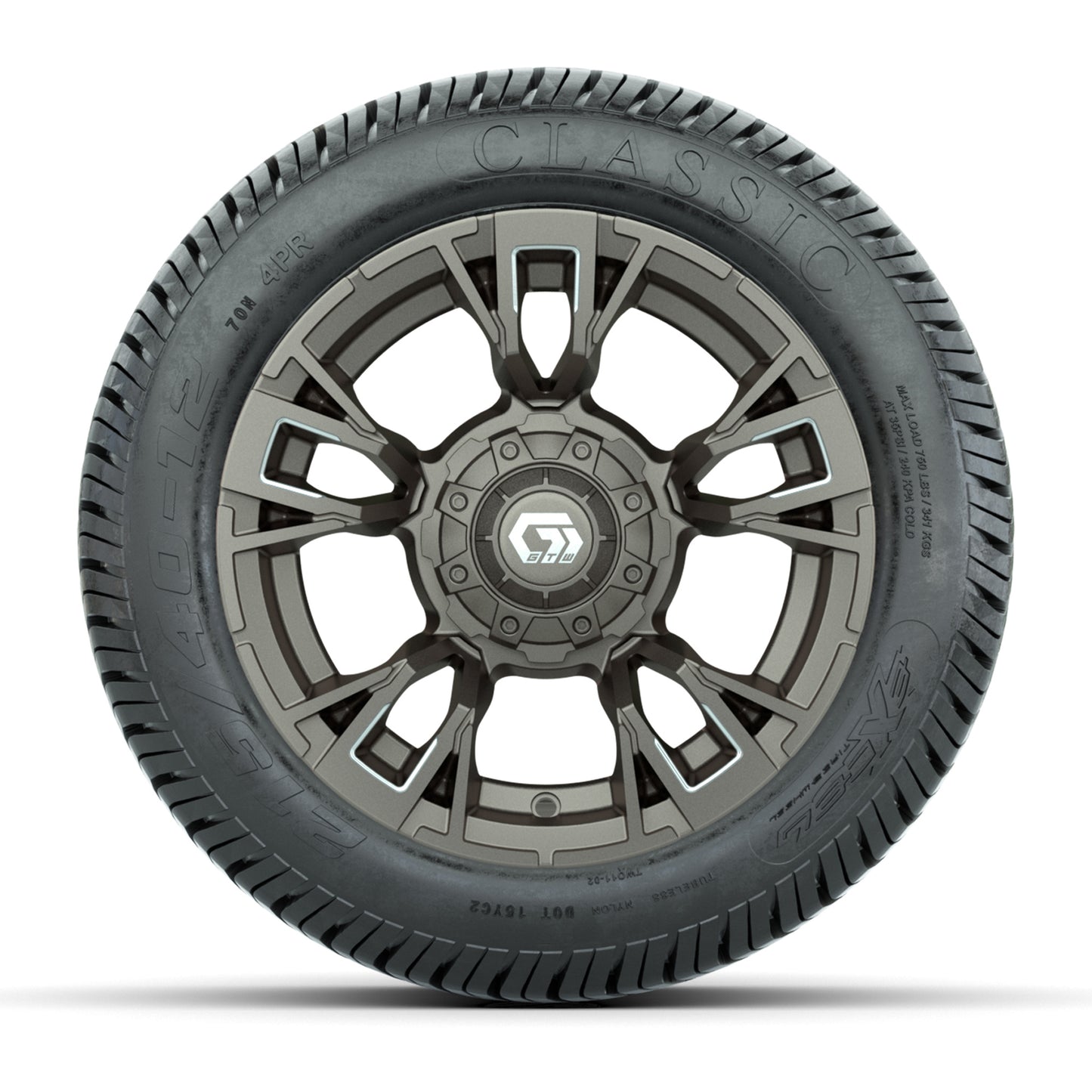 GTW® Vandal Bronze/Machined 12 in Wheels with 215/40-12 Excel Classic Street Tires – Full Set