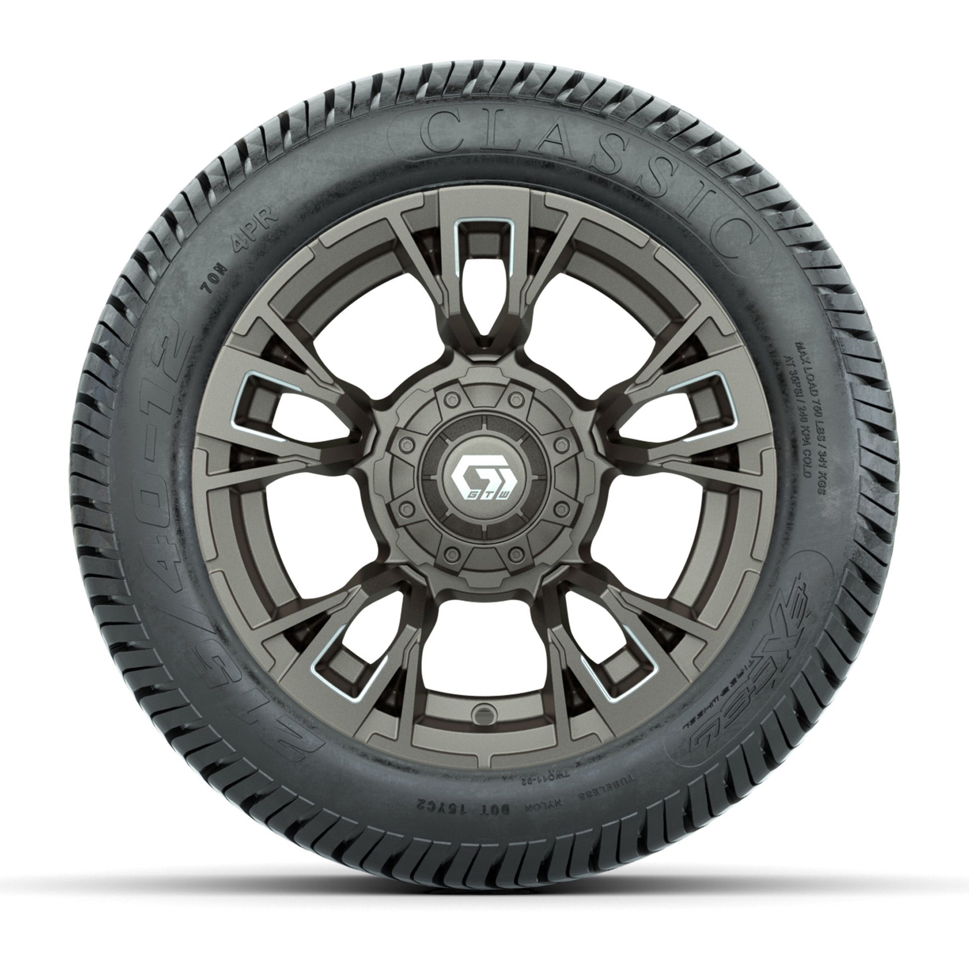 GTW® Vandal Bronze/Machined 12 in Wheels with 215/40-12 Excel Classic Street Tires – Full Set