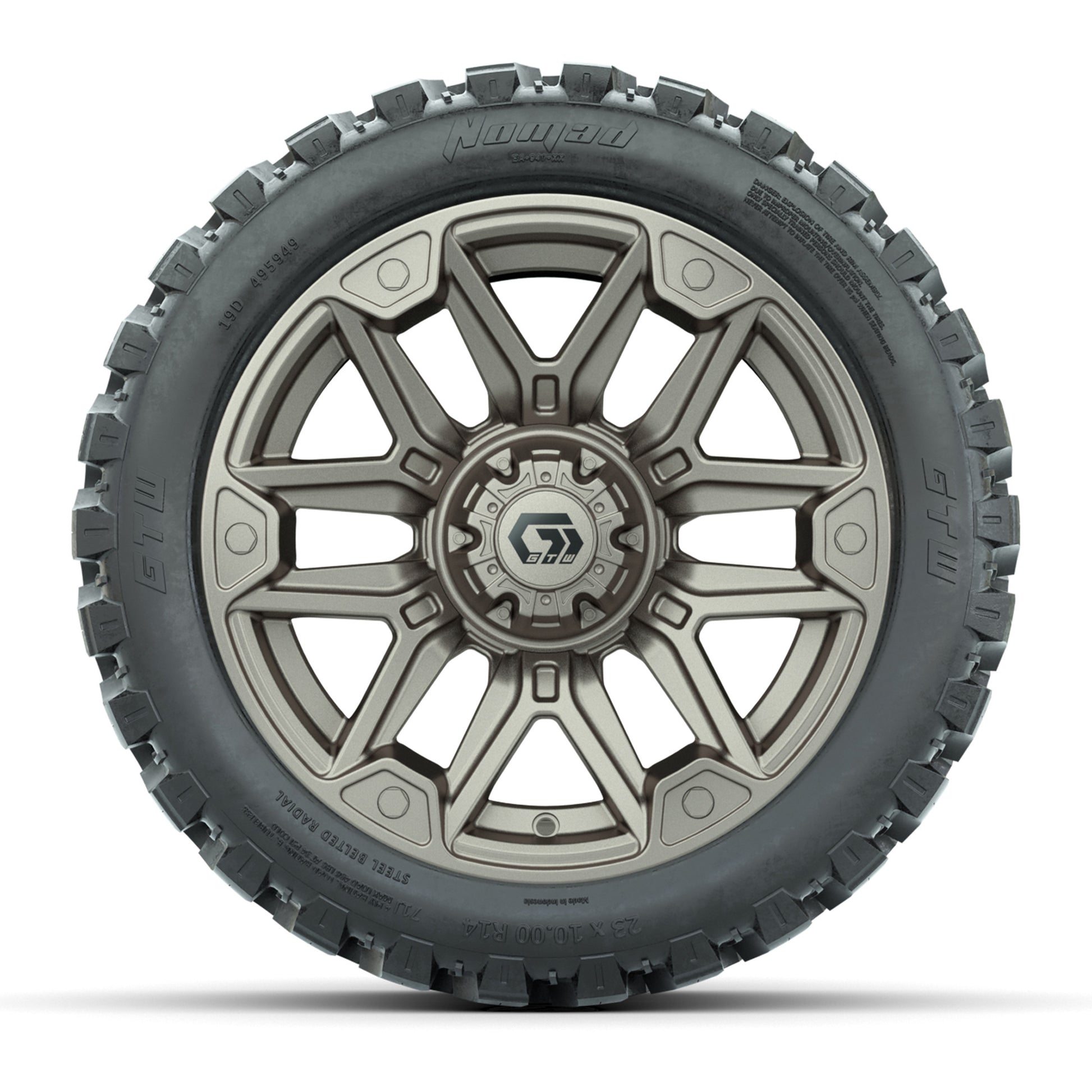 GTW® Graffiti Bronze/Black 14 in Wheels with 23X10-R14 Nomad Steel Belt Radial All-Terrain Tires – Full Set