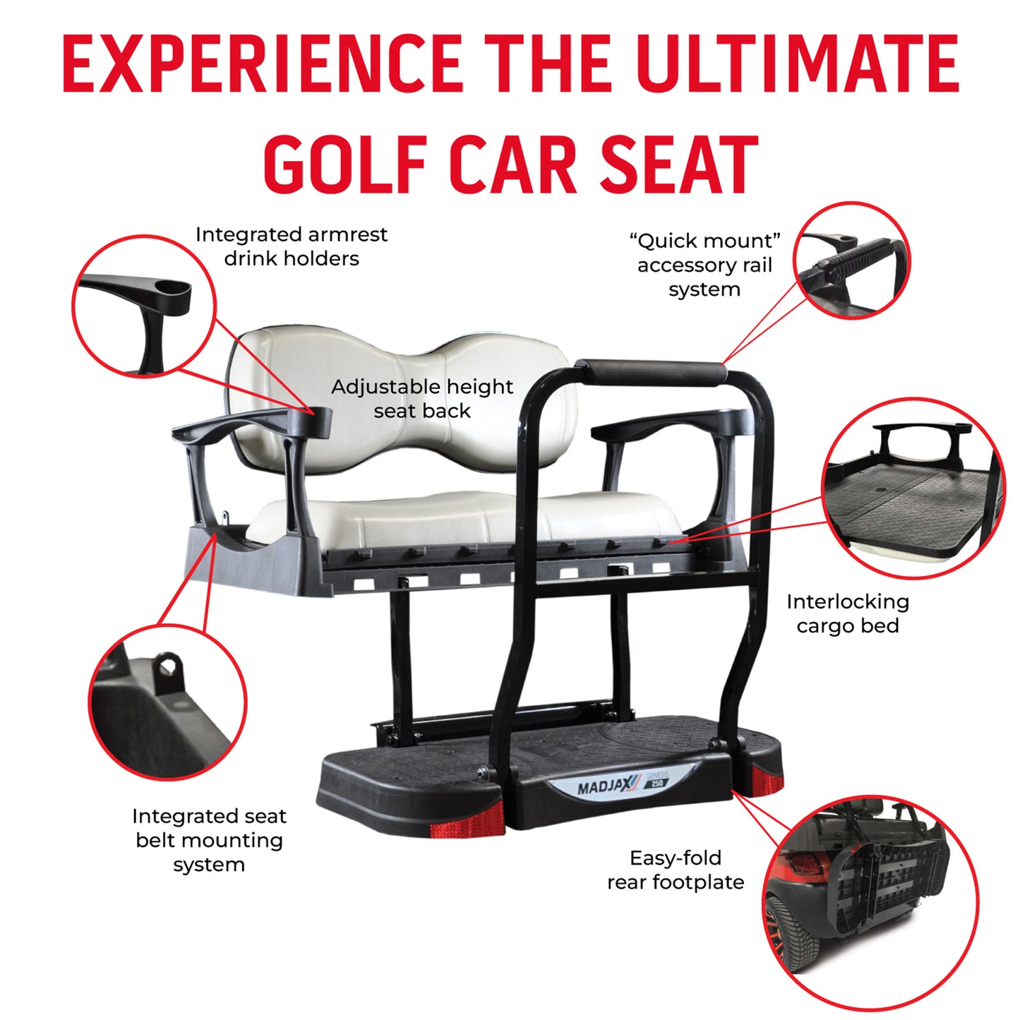 Yamaha G29/Drive MadJax® Genesis 300 Rear Seat with Deluxe Grey Seat Cushions (Years 2007-2016)