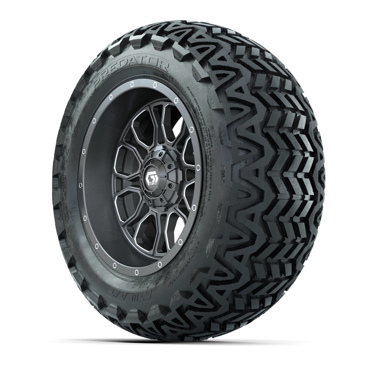 GTW Volt Gunmetal/Machined 14 in Wheels with 23x10-14 Predator All-Terrain Tires – Full Set