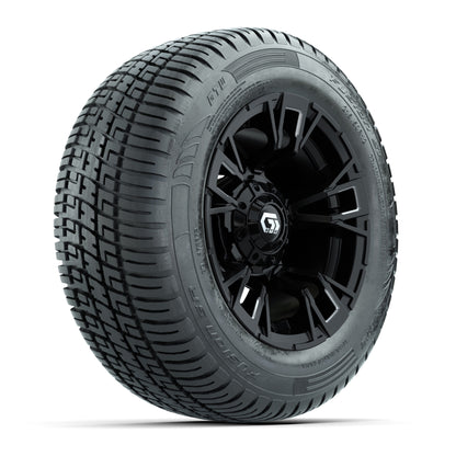 GTW® Vandal Matte Black/Machined 12 in Wheels with 215/50-R12 Fusion S/R Steel Belt Radial Tires – Full Set