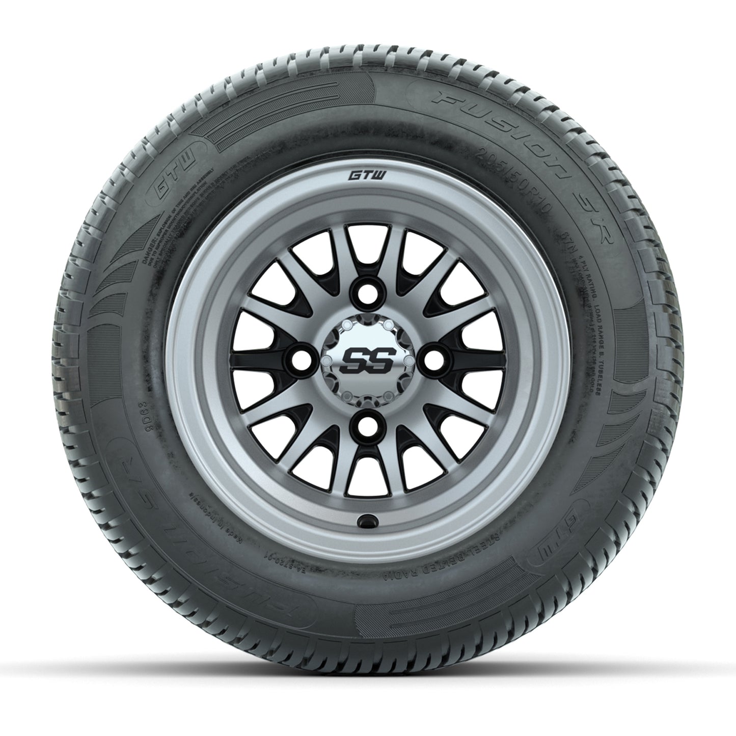 GTW Medusa Black/Machined 10 in Wheels with 205/50-R10 Fusion S/R Radial Steel Belt Street Tires - Full Set
