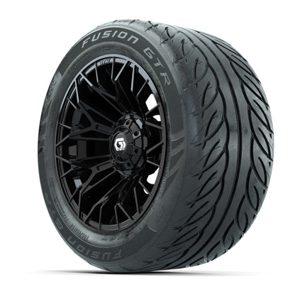 GTW® Stellar Black 14 in Wheels with 255/45-R14 Fusion GTR Steel Belt Radial Street Tires – Full Set