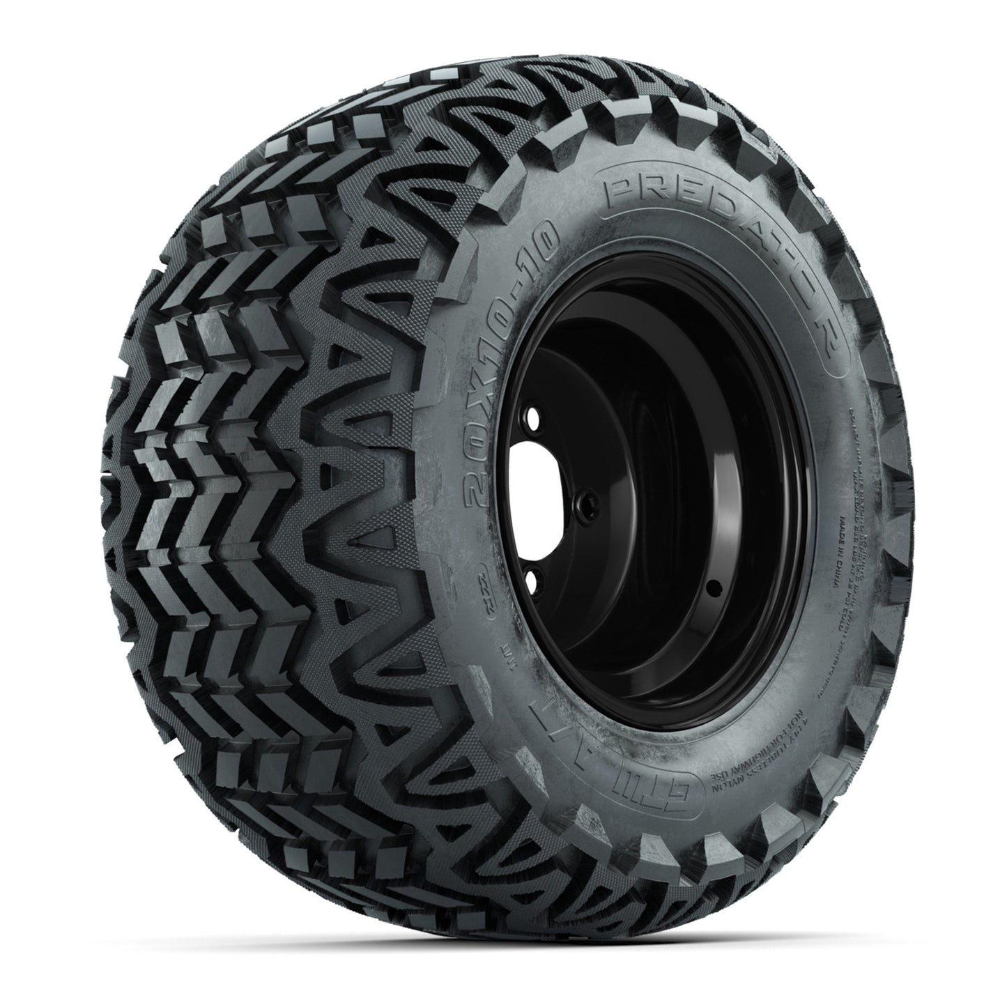Set of (4) 10 in Black Steel Offset Wheels with 20x10-10 Predator All Terrain Tires