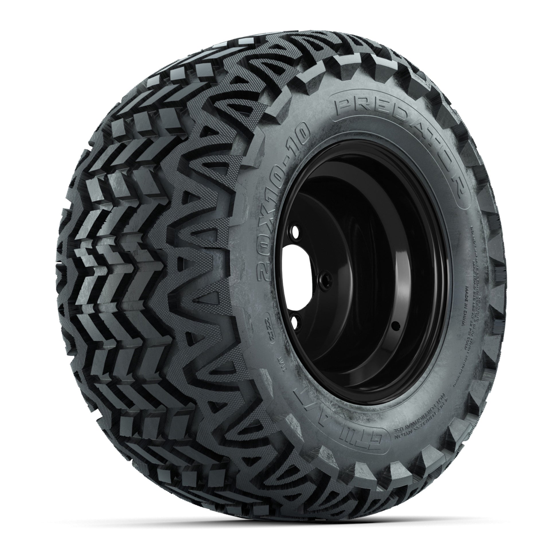 Set of (4) 10 in Black Steel Offset Wheels with 20x10-10 Predator All Terrain Tires
