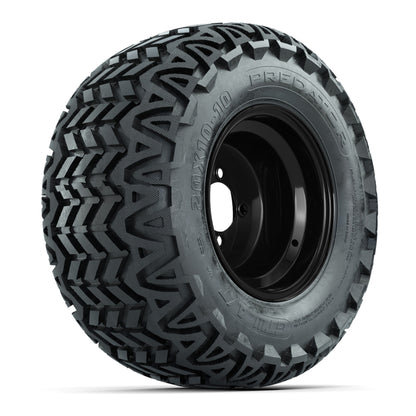 Set of (4) 10 in Black Steel Offset Wheels with 20x10-10 Predator All Terrain Tires
