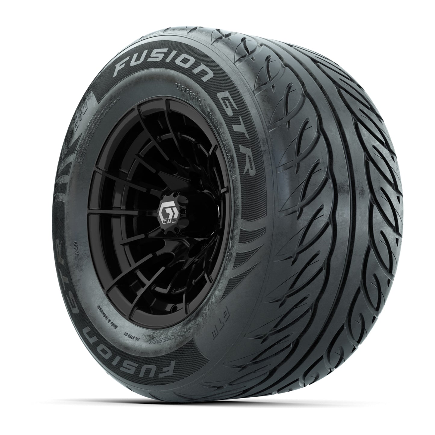 GTW® Boost Gloss Black 12 in Wheels with 255/55-R12 Fusion GTR Steel Belt Radial Street Tires - Full Set