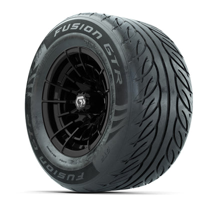 GTW® Boost Gloss Black 12 in Wheels with 255/55-R12 Fusion GTR Steel Belt Radial Street Tires - Full Set