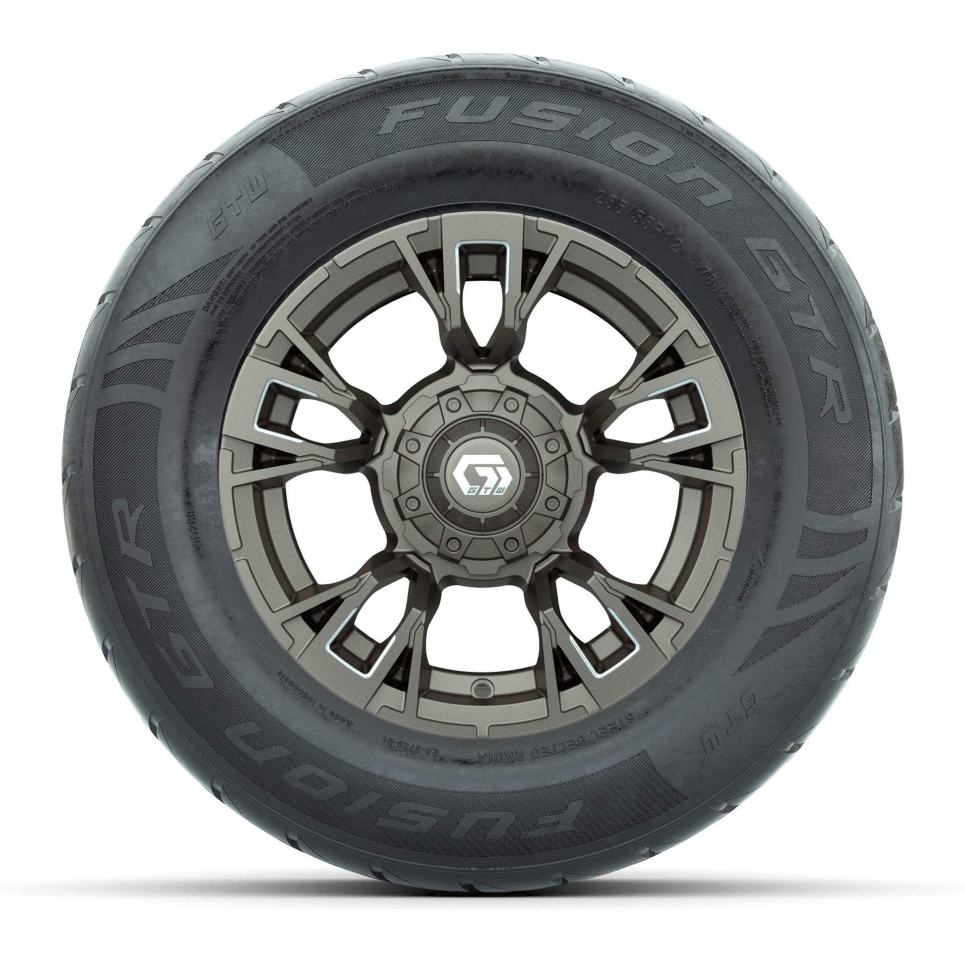 GTW® Vandal Bronze/Machined 12 in Wheels with 255/55-R12 Fusion GTR Steel Belt Radial Street Tires – Full Set