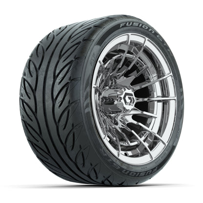 GTW® Boost Chrome 12 in Wheels with 215/40-R12 Fusion GTR Steel Belt Radial Street Tires – Full Set