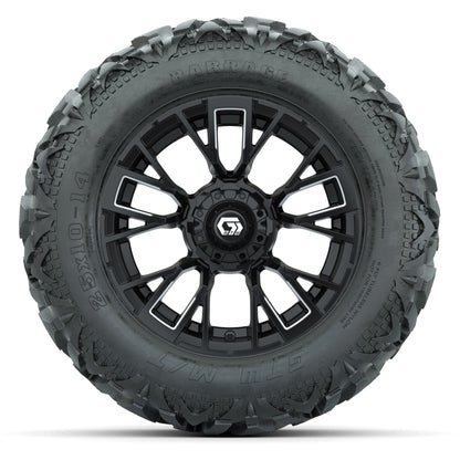 GTW Vandal Matte Black/Machined 14 in Wheels with 25x10-14 Barrage Mud Tires – Full Set