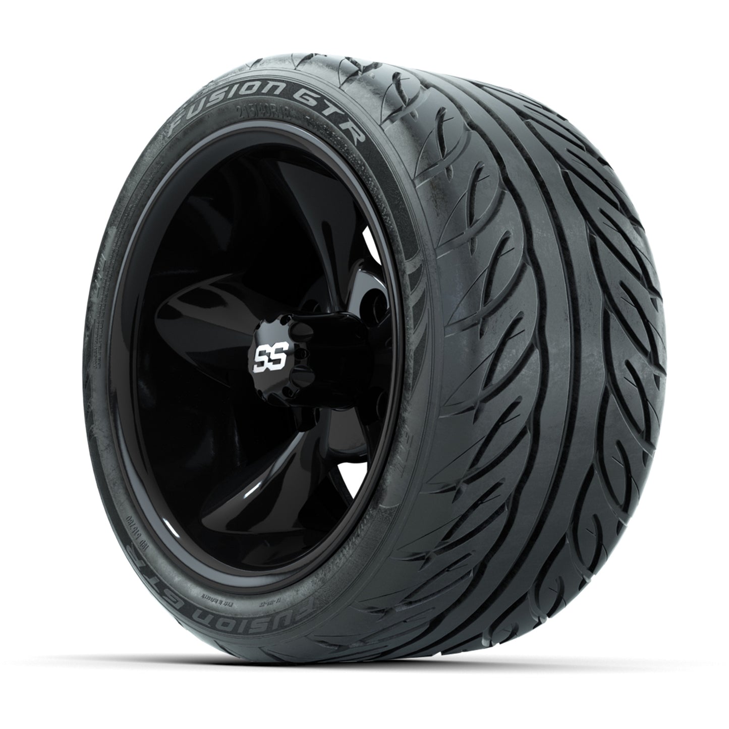 GTW® Godfather Black 12 in Wheels with 215/40-R12 Fusion GTR Steel Belt Radial Street Tires – Full Set