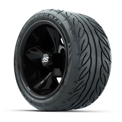 GTW® Godfather Black 12 in Wheels with 215/40-R12 Fusion GTR Steel Belt Radial Street Tires – Full Set