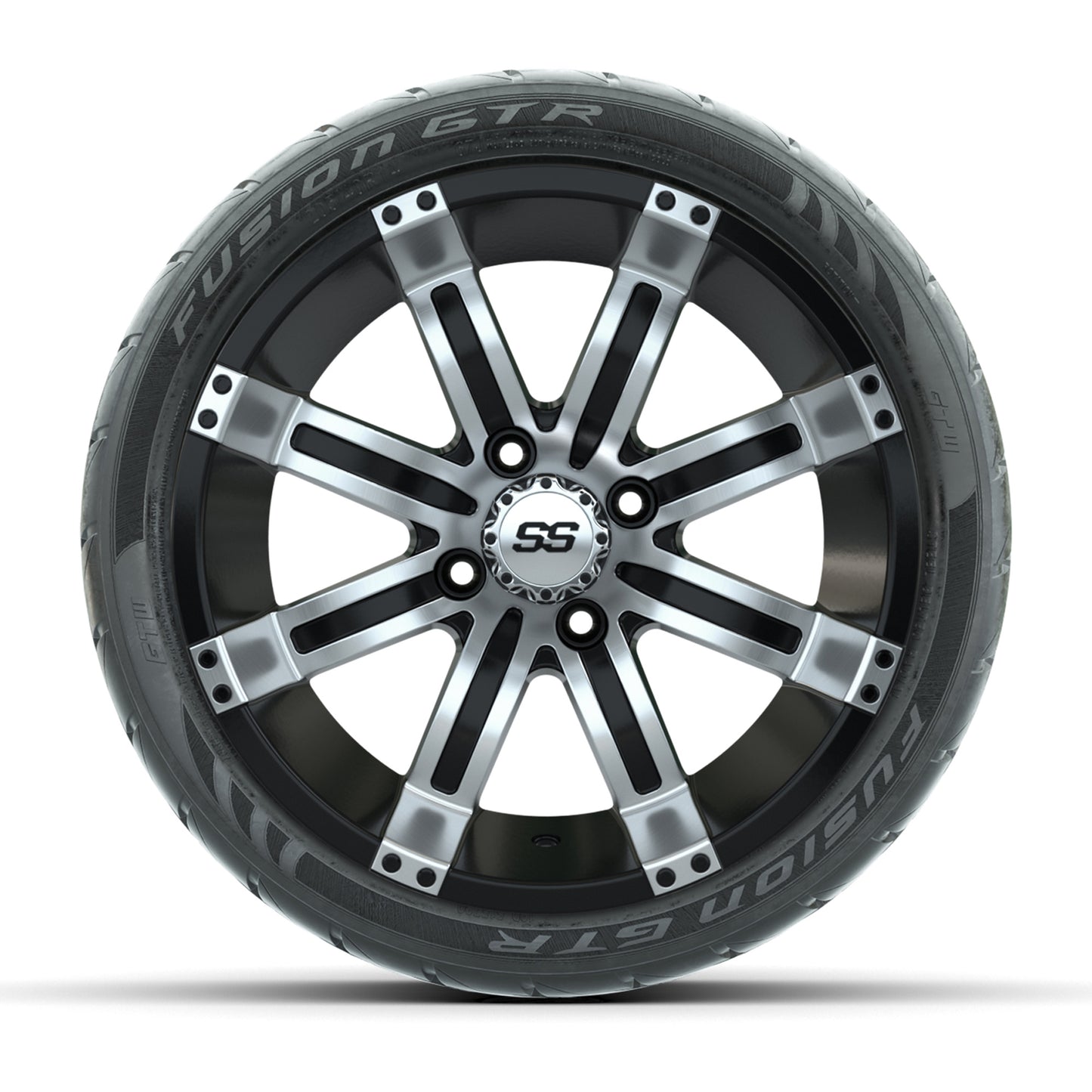 GTW® Tempest Black/Machined 14 in Wheels with 205/40-R14 Fusion GTR Steel Belt Radial Street Tires – Full Set
