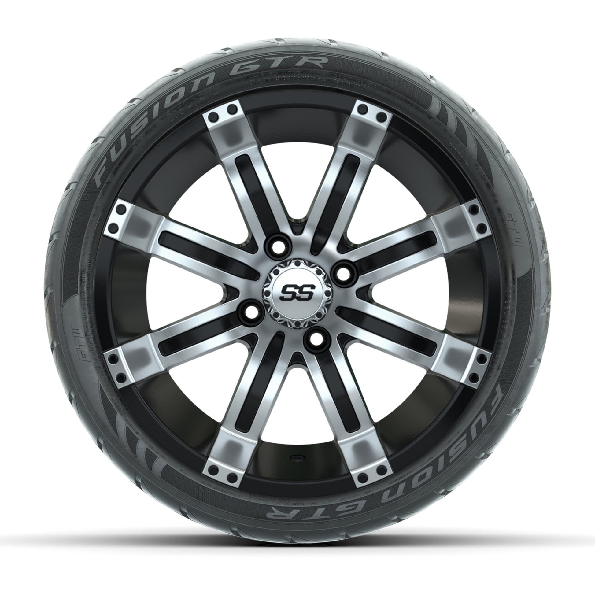 GTW® Tempest Black/Machined 14 in Wheels with 205/40-R14 Fusion GTR Steel Belt Radial Street Tires – Full Set