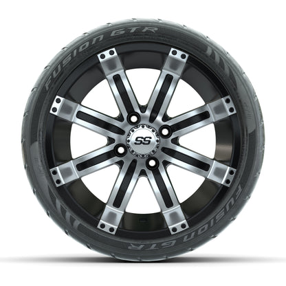 GTW® Tempest Black/Machined 14 in Wheels with 205/40-R14 Fusion GTR Steel Belt Radial Street Tires – Full Set