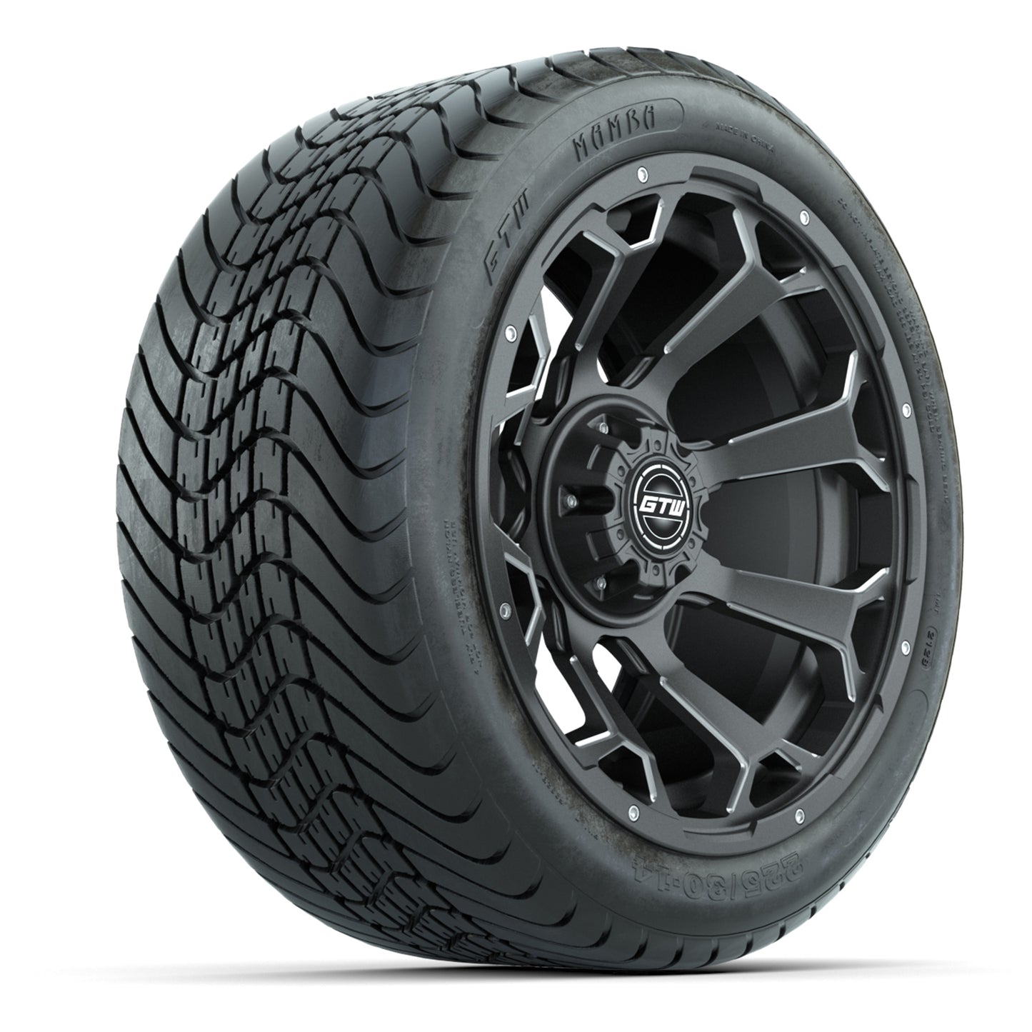 GTW Raven Matte Gray/Ball Mill 14 in Wheels with 225/30-14 Mamba Street Tires – Full Set